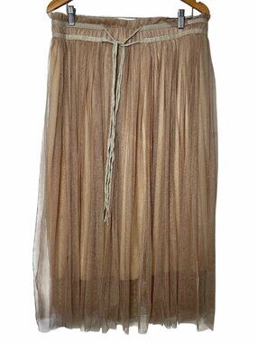 Nude Tulle Midi Skirt Plus Sz XXL Elastic Waist Balletcore Mesh Tutu Fairycore